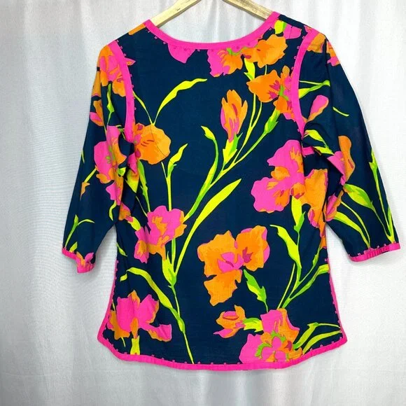 Gretchen Scott Bold Colorful Resort Beach Boho Floral Top, Medium Half Sleeves - Picture 2 of 6